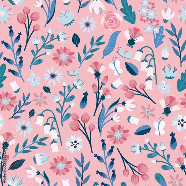 Fototapeta seamless pattern with simple flowers