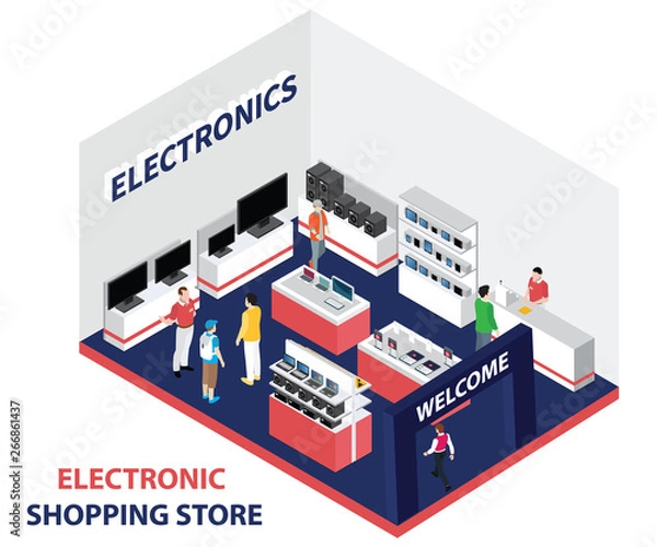 Fototapeta Isometric Artwork Concept of Electronics Shopping Store