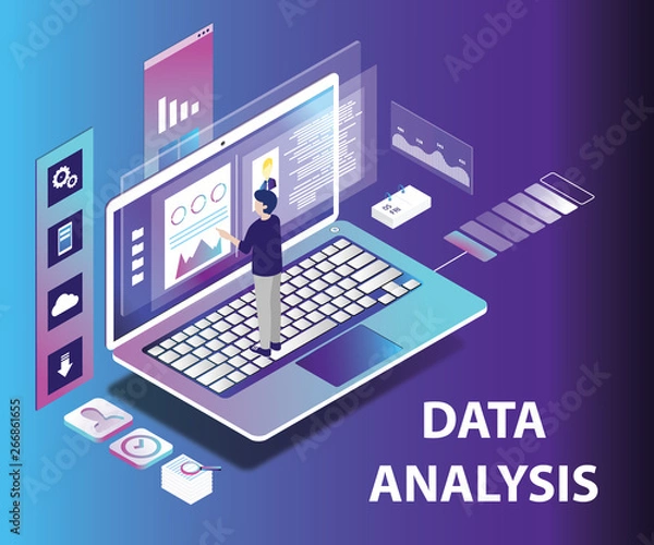 Fototapeta Isometric Artwork Concept of Data Analysis of a Customer