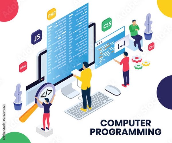 Obraz Isometric Artwork Concept of Computer Programming of a Software