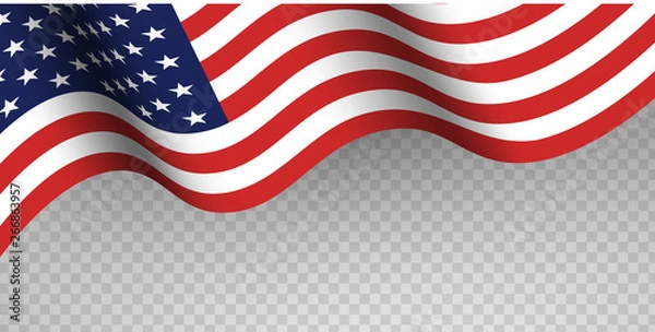 Obraz Blue and red fabric USA flag on transparent background. Happy flag day, Independence Day, American Memorial Day.