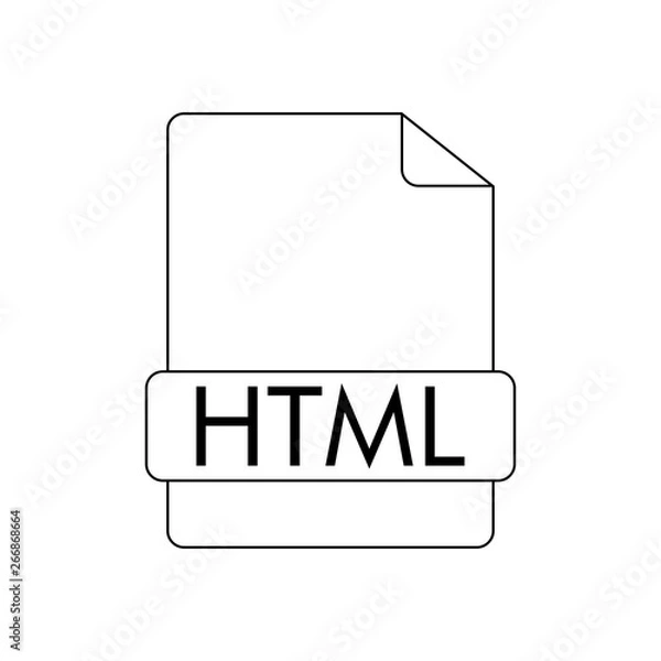 Fototapeta Icono plano lineal extensión HTML en documento en color negro