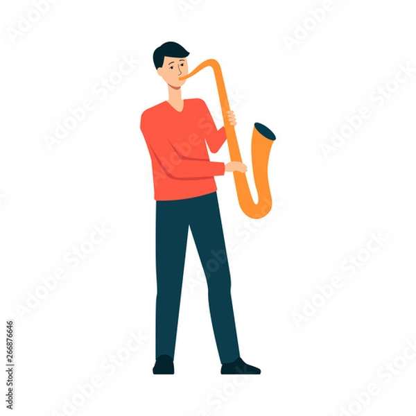 Fototapeta Man is playing saxophone cartoon style