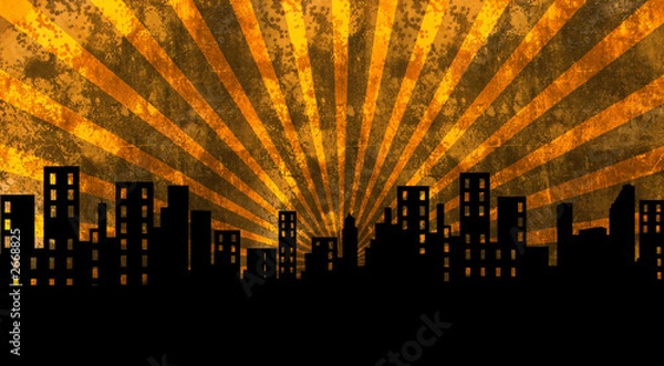 Obraz day, illustration, buildings, sun, background