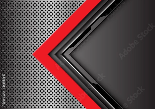 Obraz Abstract red grey circuit arrow direction with blank space on metal circle mesh design modern technology futuristic background vector illustration.