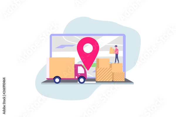 Fototapeta Online delivery service concept, online order tracking, vector illustration concept for web landing page template, banner, flyer and presentation.