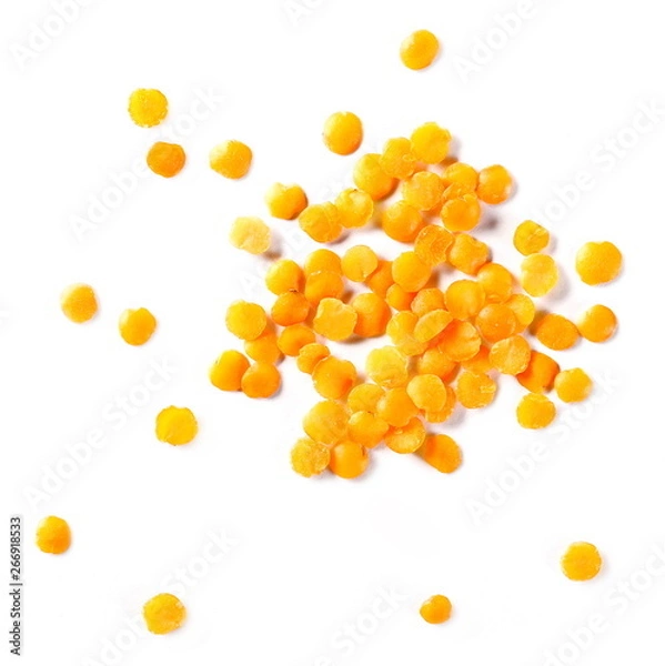Fototapeta Pile red lentils isolated on white background, top view and clipping path