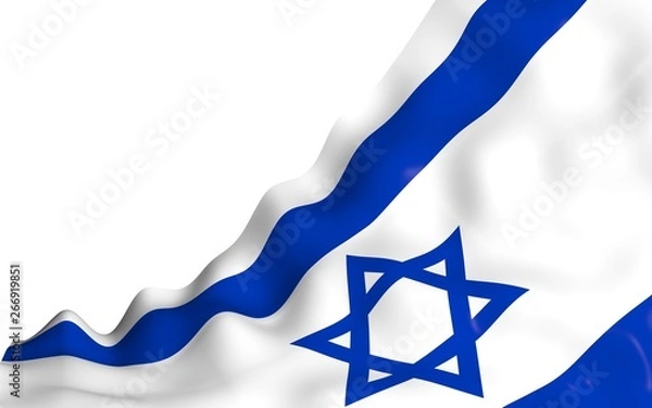 Fototapeta The flag of Israel. State symbol of the State of Israel. A blue Star of David between two horizontal blue stripes on a white field. 3d illustration