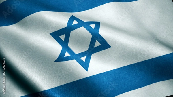 Fototapeta 3d Animation of Israel flag. Realistic Israel Flag  waving in wind.