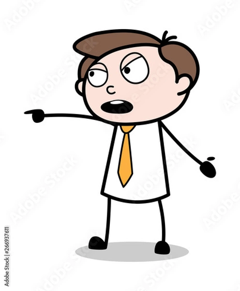 Fototapeta Showing with Pointing Finger - Office Businessman Employee Cartoon Vector Illustration﻿