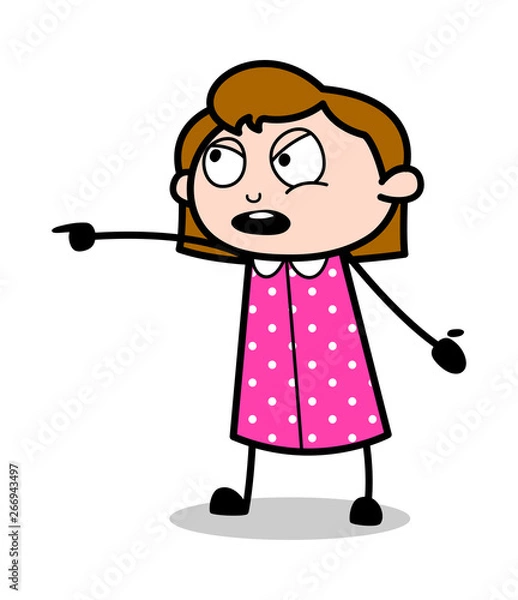 Fototapeta Scolding and Pointing Expression - Retro Office Girl Employee Cartoon Vector Illustration﻿