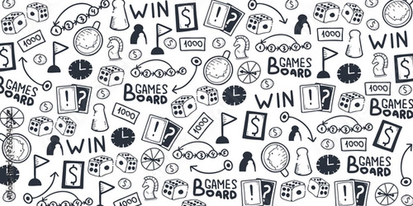 Obraz Gry planszowe ręcznie rysować tło doodle. Ilustracji wektorowych.