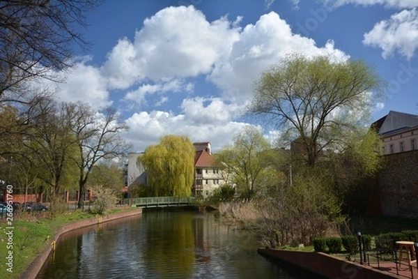 Obraz Mill trench (Mühlengraben) at the Kolk, oldest settlement area in Berlin Spandau (since March 7, 1232 city rights) on April 6, 2017, Germany