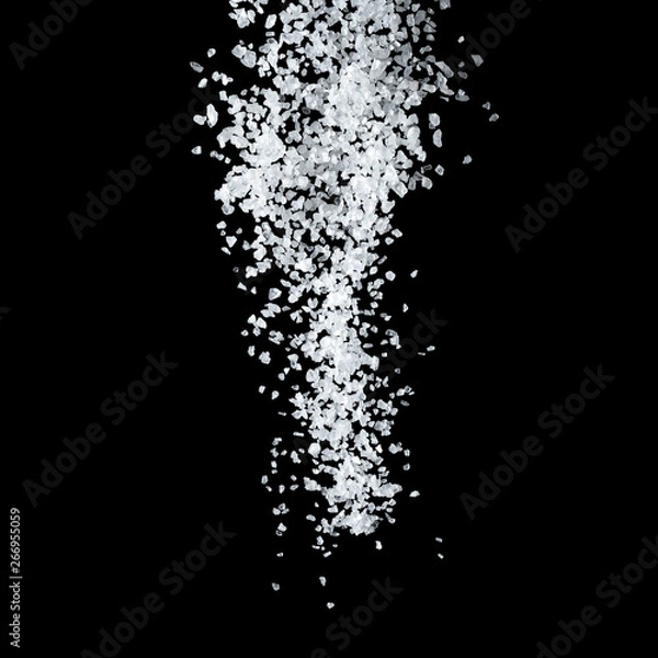Obraz Large White Sea Salt Falling On A Black Background.