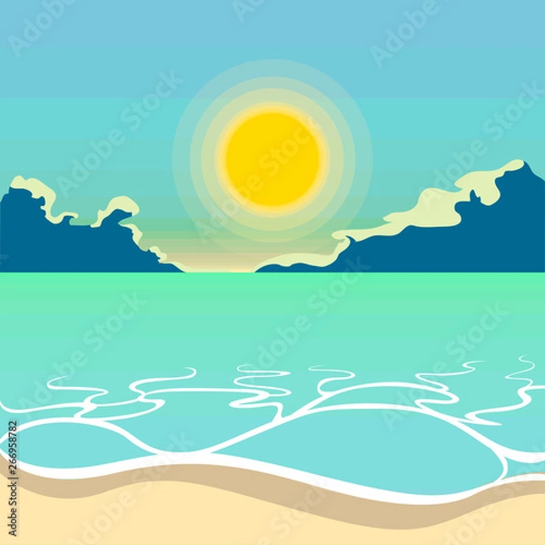 Fototapeta Isolated beautiful seascape with sunset illustration - Vector
