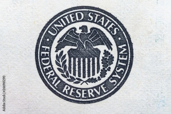 Obraz United States Federal Reserve System symbol, Eagle logo - ultra macro Close up.