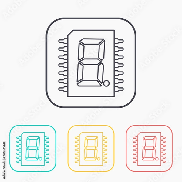 Fototapeta vector outline icon of digital microchip