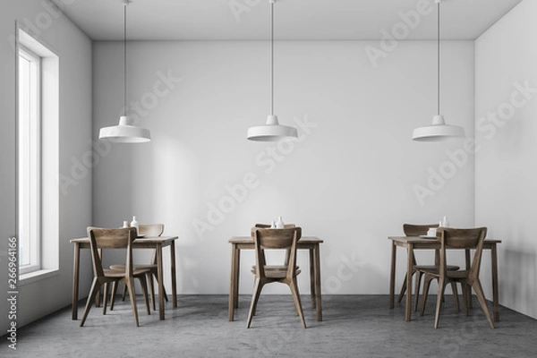 Fototapeta Interior of minimalistic white cafe