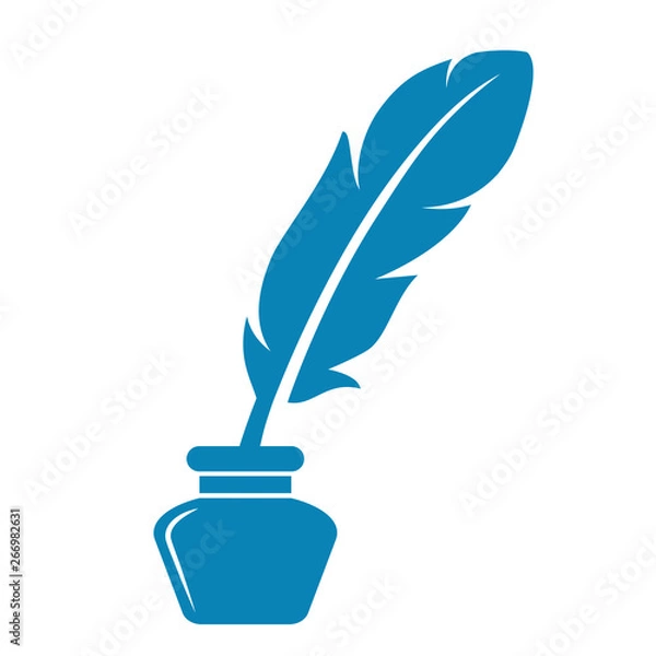Fototapeta Writing feather and ink pot vector icon