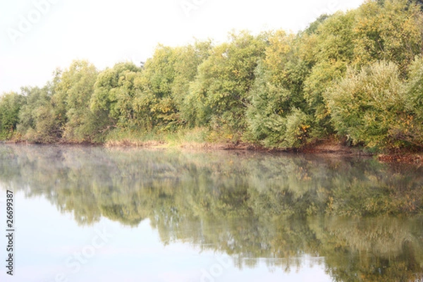 Obraz blue lake with colorful wood