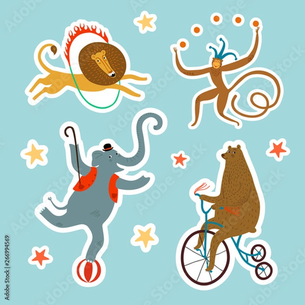 Obraz Circus animals stickers cartoon set