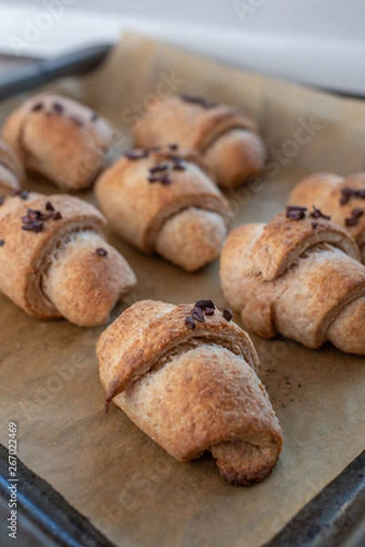 Obraz baking home made chocolate croissants with chocolate nibs