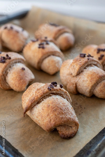 Obraz baking home made chocolate croissants with chocolate nibs