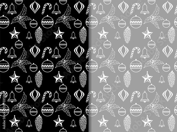Fototapeta Christmas tree toys and holly seamless pattern