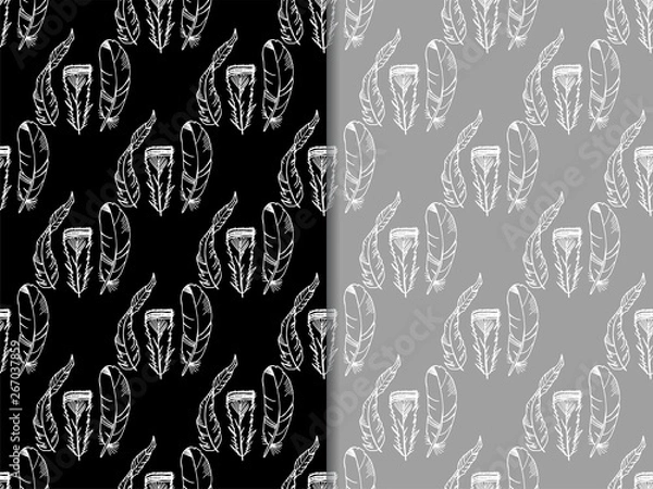 Fototapeta feather seamless pattern hand drawn sketch