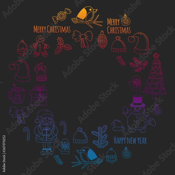 Fototapeta Christmas element in doodle kids drawing style. Vector pattern.
