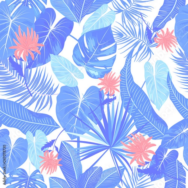 Fototapeta Tropical blue vector seamless pattern.