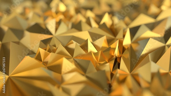 Fototapeta Gold Low poly triangle, trigon, triangular  background. abstract golden geometric crystals. Minimal quartz, stone, gems.