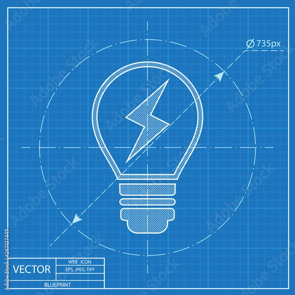 Obraz Electric light bulb vector blueprint icon