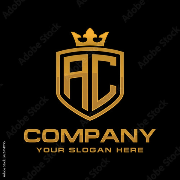 Fototapeta AC  initial with shield and crown, Luxury logo design vector 