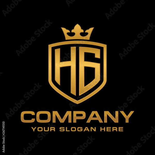 Fototapeta HG  initial with shield and crown, Luxury logo design vector 