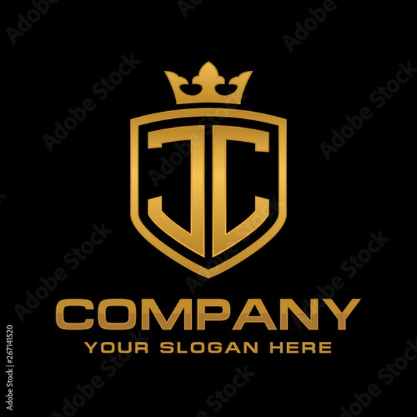 Fototapeta JC  initial with shield and crown, Luxury logo design vector 