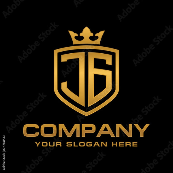 Fototapeta JG  initial with shield and crown, Luxury logo design vector 