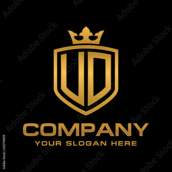 Fototapeta EC  initial with shield and crown, Luxury logo design vector 