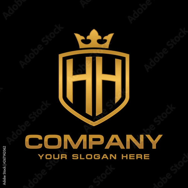 Fototapeta HH  initial with shield and crown, Luxury logo design vector 