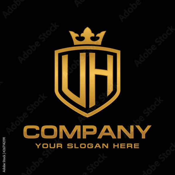 Fototapeta UH initial with shield and crown, Luxury logo design vector 
