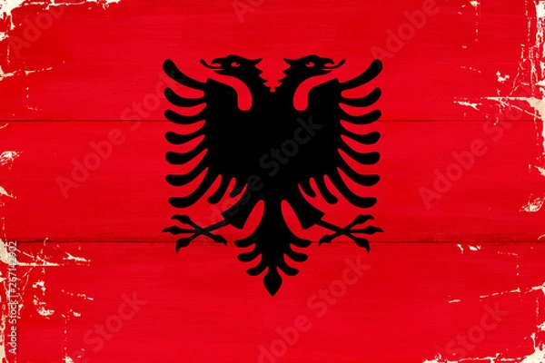 Obraz Flaga Albanii malowana na starej desce.