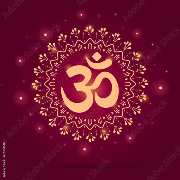 Fototapeta Om symbol or mantra in Hinduism. Red gradient with lights mandala illustration.