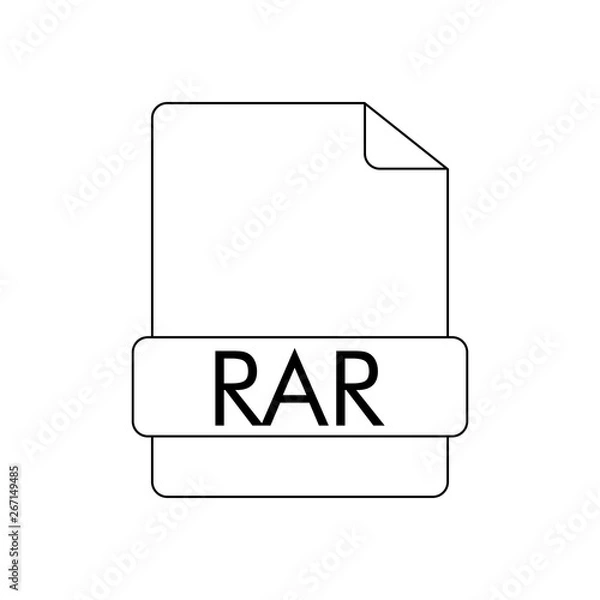 Obraz Icono plano lineal extensión RAR en documento en color negro
