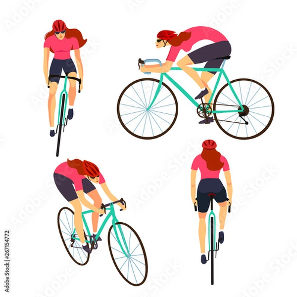 Fototapeta Fast road biker set from different view