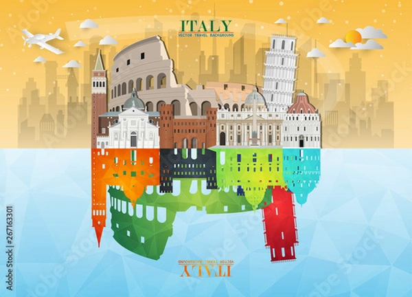 Fototapeta Italy Landmark Global Travel And Journey paper background. Vector Design Template.used for your advertisement, book, banner, template, travel business or presentation.