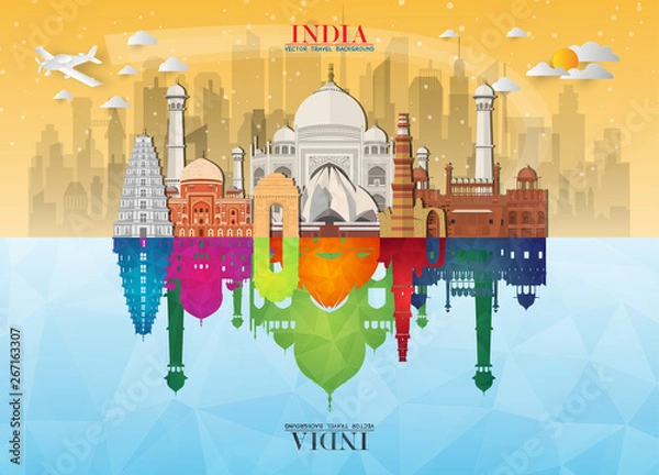 Fototapeta India Landmark Global Travel And Journey paper background. Vector Design Template.used for your advertisement, book, banner, template, travel business or presentation.