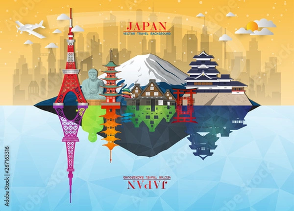 Fototapeta Japan Landmark Global Travel And Journey paper background. Vector Design Template.used for your advertisement, book, banner, template, travel business or presentation.