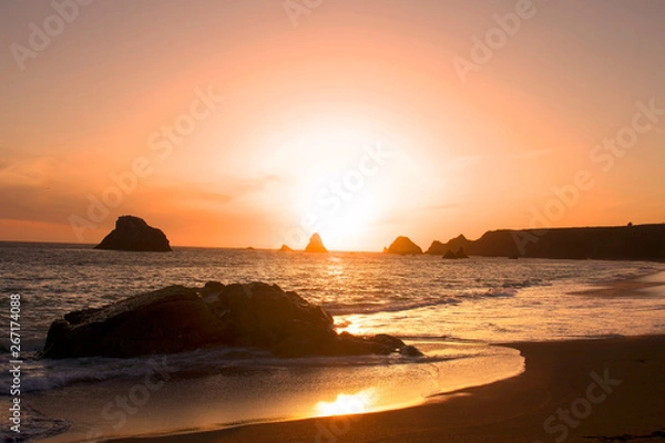 Obraz Magnificent sunset. Goat Rock Beach is located between Goat Rock Point and the Russian River along the Sonoma County shore near the town of Jenner. The Russian River, with its mouth at the north end 