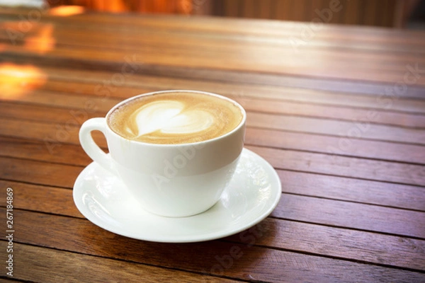 Obraz Coffee Cup with Beautiful Latte Art in Coffee Shop