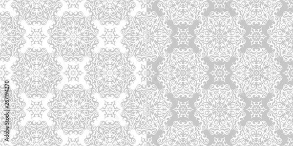 Fototapeta Floral seamless patterns. Gray and white monochrome design compilation